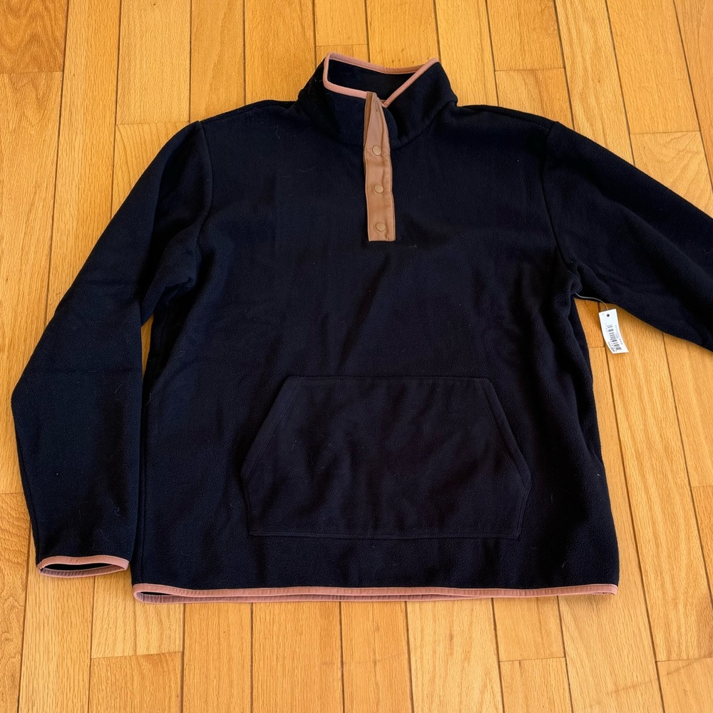 Men’s Black w/Camel Trim Button Pullover, BRAND NEW, Size Large